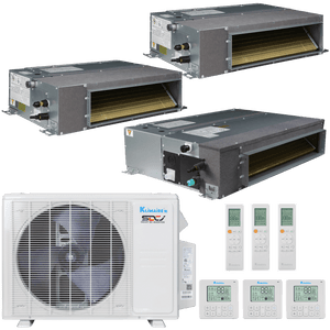 Klimaire 27,000 BTU 3-Zone Regular  Heat Ducted Recessed Mini Split Heat Pump | 21 SEER2 | 9k + 9k + 18k | R454B | KMIR