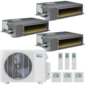 Klimaire 27,000 BTU 3-Zone Regular  Heat Ducted Recessed Mini Split Heat Pump | 21 SEER2 | 12k + 12k + 12k | R454B | KMIR