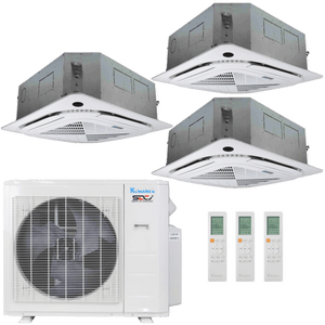 Klimaire 27,000 BTU 3-Zone Regular Heat Ceiling Cassette Mini Split Heat Pump | 23 SEER2 | 12k + 12k + 12k | R454B | KMIR