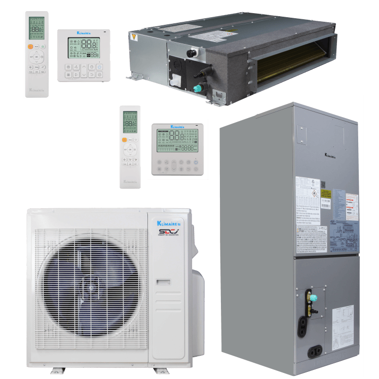 Klimaire 35,000 BTU 2-Zone Regular Heat Ducted Concealed Air Handler Mini Split Heat Pump | 20 SEER2 | 18k + 18k | R454B | KMIR