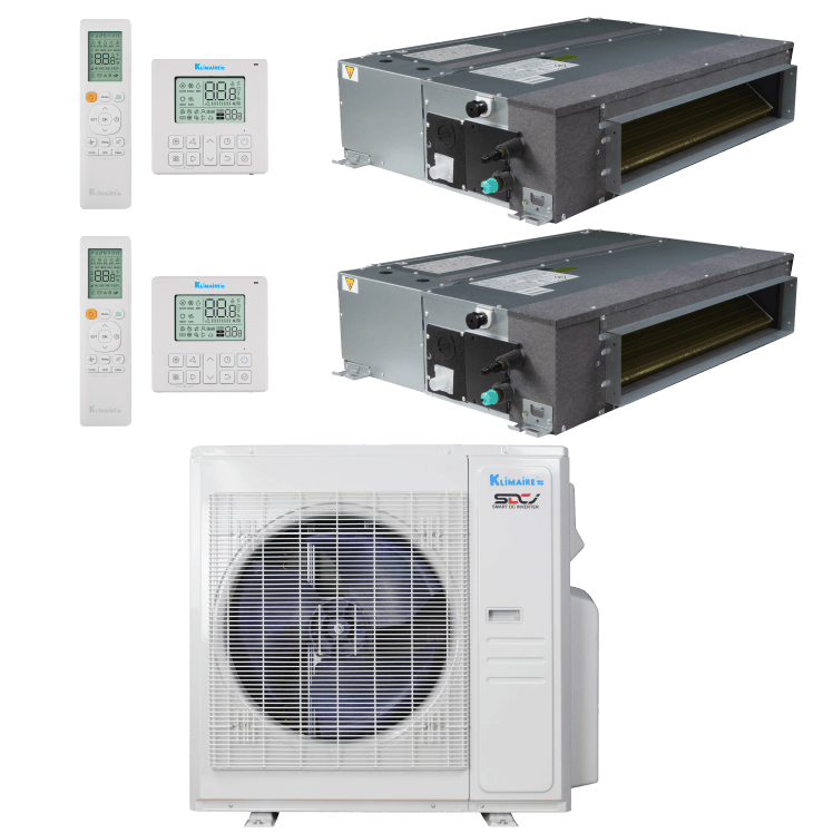 Klimaire 35,000 BTU 2-Zone Regular Heat Ducted Concealed Mini Split Heat Pump | 20 SEER2 | 18k + 18k | R454B | KMIR