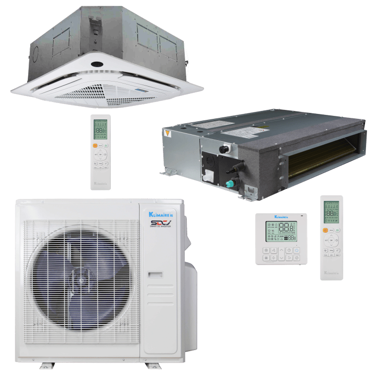 Klimaire 35,000 BTU 2-Zone Regular Heat Ceiling Cassette Ducted Concealed Mini Split Heat Pump | 20 SEER2 | 18k + 18k | R454B | KMIR