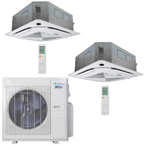 Klimaire 35,000 BTU 2-Zone Regular Heat Ceiling Cassette Mini Split Heat Pump | 23 SEER2 | 18k + 18k | R454B | KMIR