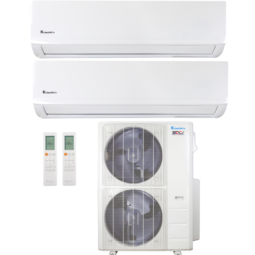 Klimaire 45,000 BTU 2-Zone Regular Heat Wall Mounted Mini Split Heat Pump | 21.3 SEER2 | 24k + 24k | R454B | KMIR