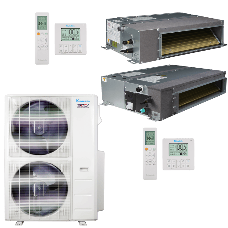 Klimaire 60,000 BTU 2-Zone Regular  Heat Ducted Recessed Mini Split Heat Pump | 18 SEER2 | 12k + 18k | R454B | KMIR