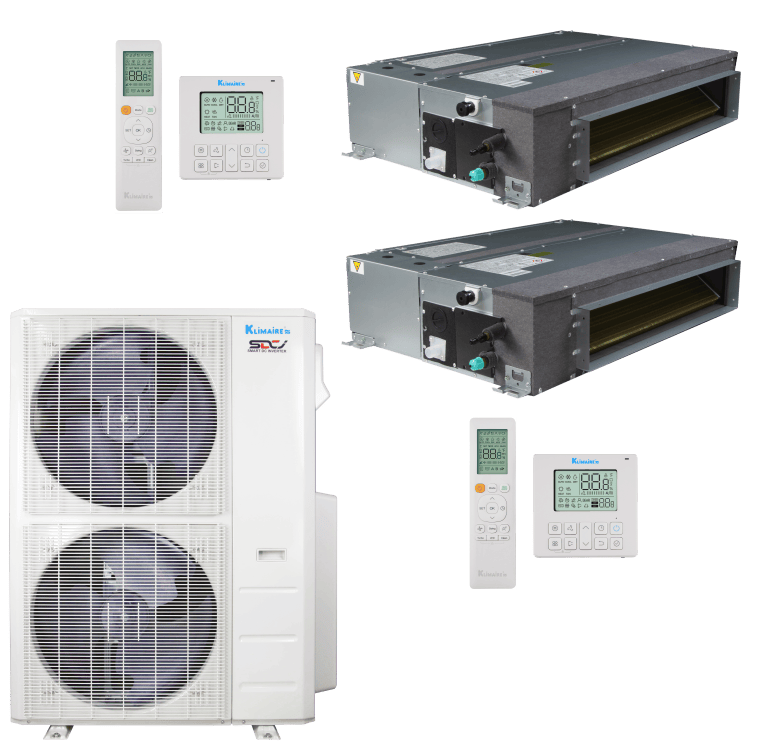Klimaire 60,000 BTU 2-Zone Regular  Heat Ducted Recessed Mini Split Heat Pump | 18 SEER2 | 18k + 18k | R454B | KMIR