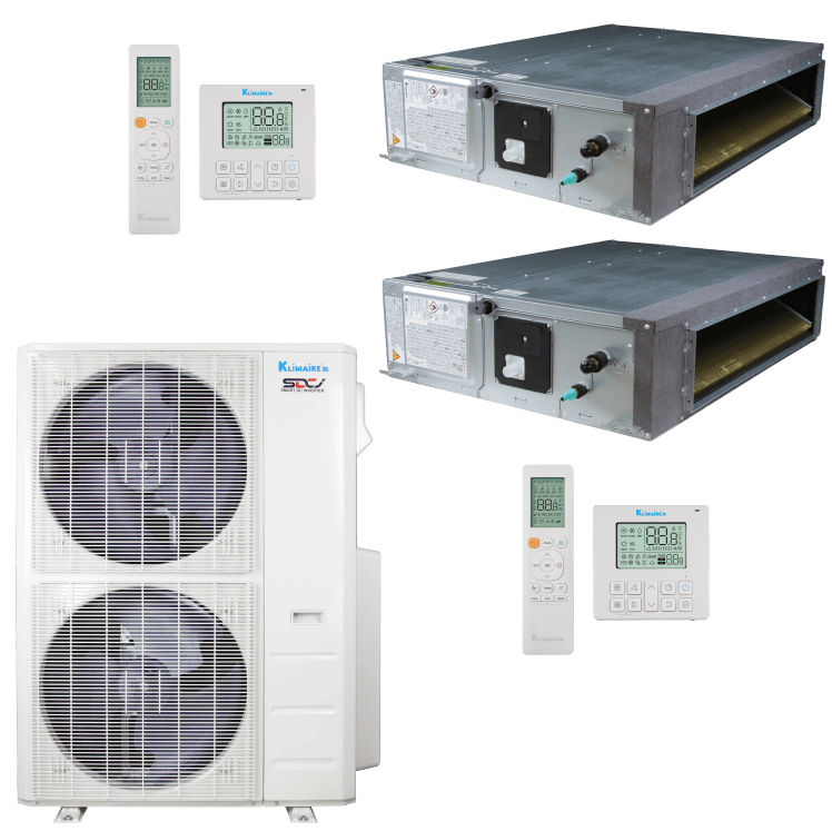 Klimaire 45,000 BTU 2-Zone Regular  Heat Ducted Recessed Mini Split Heat Pump | 20.4 SEER2 | 24k + 24k | R454B | KMIR