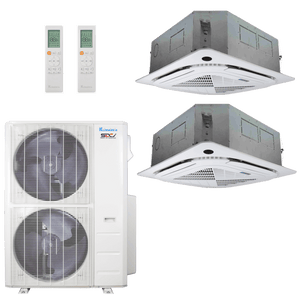 Klimaire 60,000 BTU 2-Zone Regular Heat Ceiling Cassette Mini Split Heat Pump | 19.2 SEER2 | 12k + 18k | R454B
