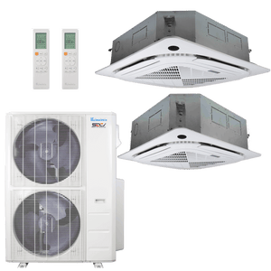 Klimaire 60,000 BTU 2-Zone Regular Heat Ceiling Cassette Mini Split Heat Pump | 19.2 SEER2 | 12k + 24k | R454B