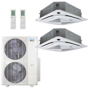 Klimaire 60,000 BTU 2-Zone Regular Heat Ceiling Cassette Mini Split Heat Pump | 19.2 SEER2 | 24k + 24k | R454B