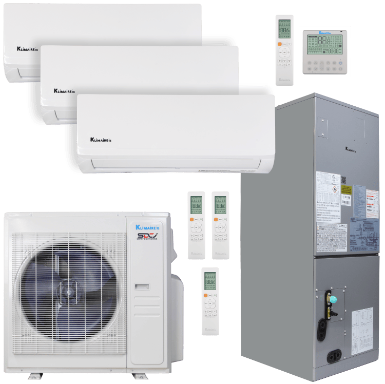 Klimaire 36,000 BTU 4-Zone Hyper Heat Wall Mount - Air Handler Mini Split Heat Pump | 20.45 SEER2 | 6k + 12k + 12k + 18k | R454B | KMHR