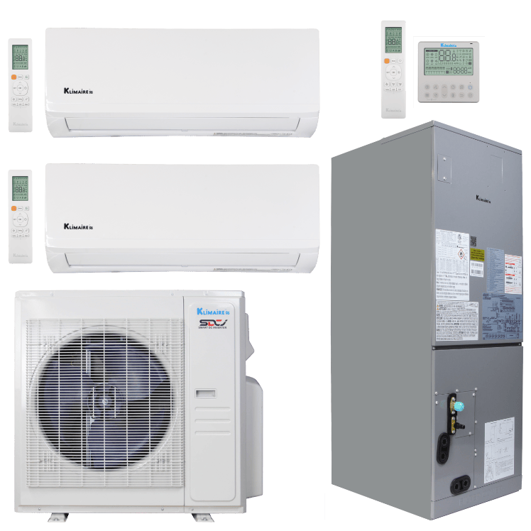Klimaire 36,000 BTU 3-Zone Hyper Heat Wall Mount - Air Handler Mini Split Heat Pump | 20.45 SEER2 | 6k + 12k + 24k | R454B | KMHR