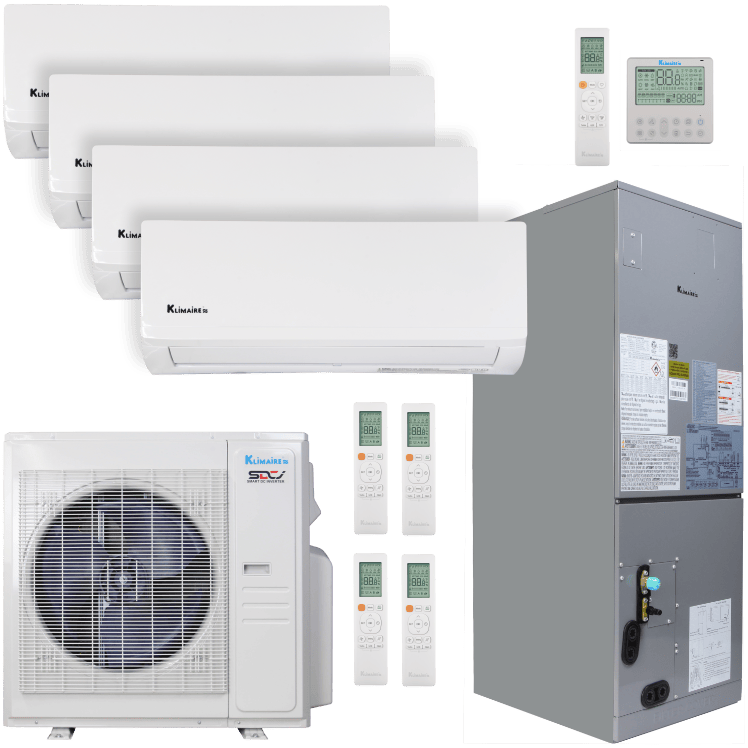 Klimaire 36,000 BTU 4-Zone Regular Heat Wall Mount - Air Handler Mini Split Heat Pump | 20.45 SEER2 | 9k + 9k + 12k + 18k | R454B | KMIR