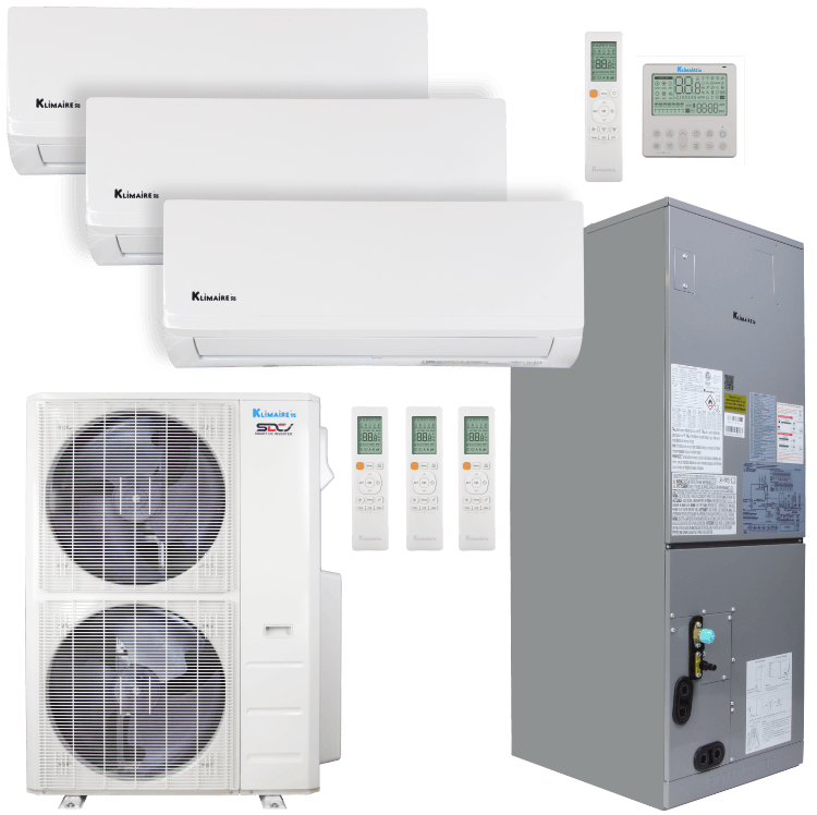 Klimaire 46,000 BTU 4-Zone Regular Heat Wall Mount - Air Handler Mini Split Heat Pump | 20.8 SEER2 | 6k + 12k + 12k + 24k | R454B | KMIR