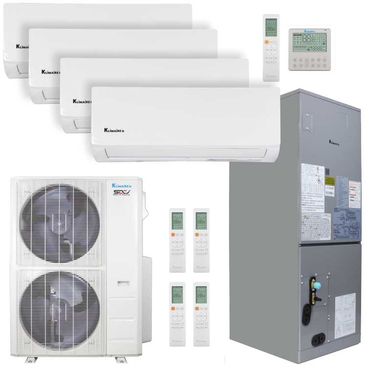 Klimaire 46,000 BTU 5-Zone Regular Heat Wall Mount - Air Handler Mini Split Heat Pump | 20.8 SEER2 | 9k + 9k + 9k  + 12k + 24k | R454B | KMIR