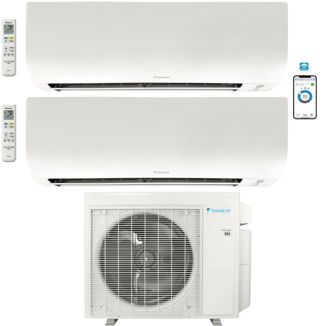 Daikin 2-Zone Wall Mounted Ductless Mini-Split 24,000 BTU Heat Pump Air Conditioner 9K + 15K - 21 SEER2 R32 Wi-Fi Enabled