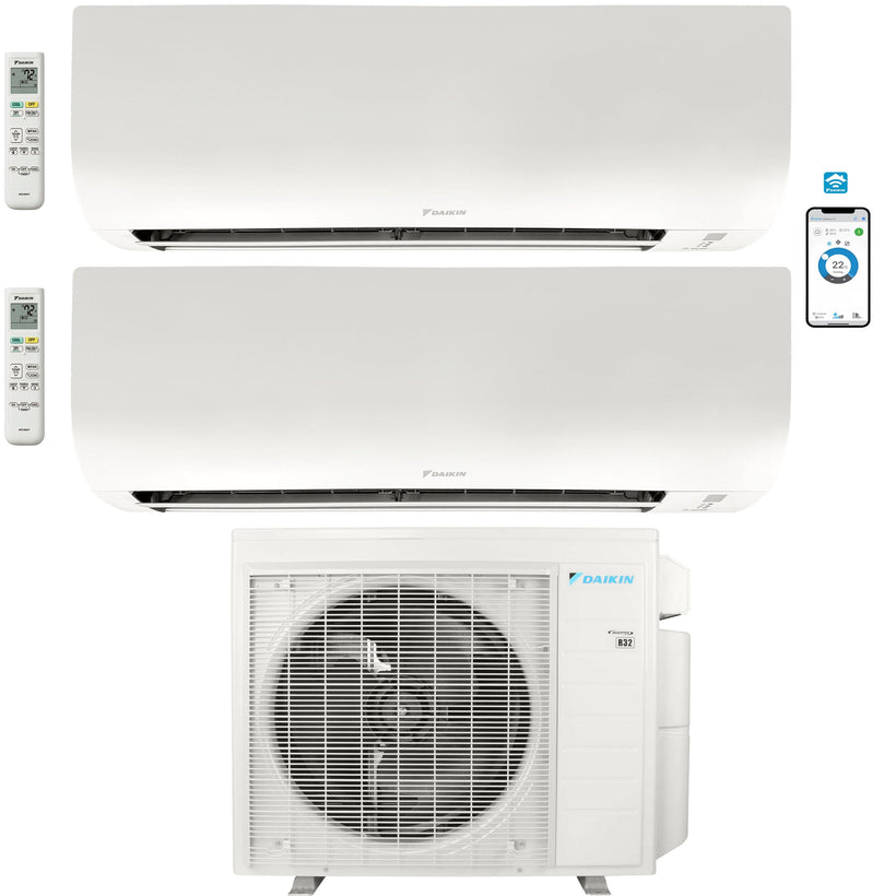 2 - Zone - 18,000 BTU 21 SEER2 Daikin MXM Series Wall Mounted Ductless Mini Split Heat Pump Air Conditioner System 7K +12K - 230V | R32 | Wi-Fi Enabled