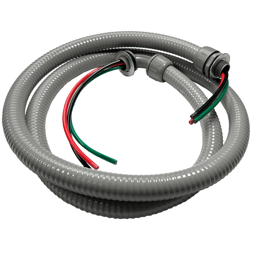 3/4 inch x 6 ft Liquid-tight Flexible Electrical Whip with 2x#8 AWG & 1x10 AWG wires