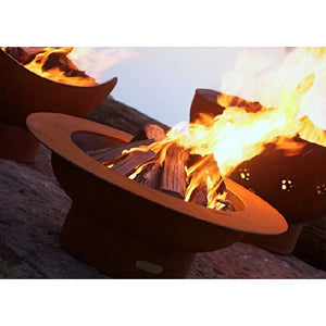 Fire Pit Art Saturn W/Lid Gas Fire with Penta 18 In Burner Match Lit 5