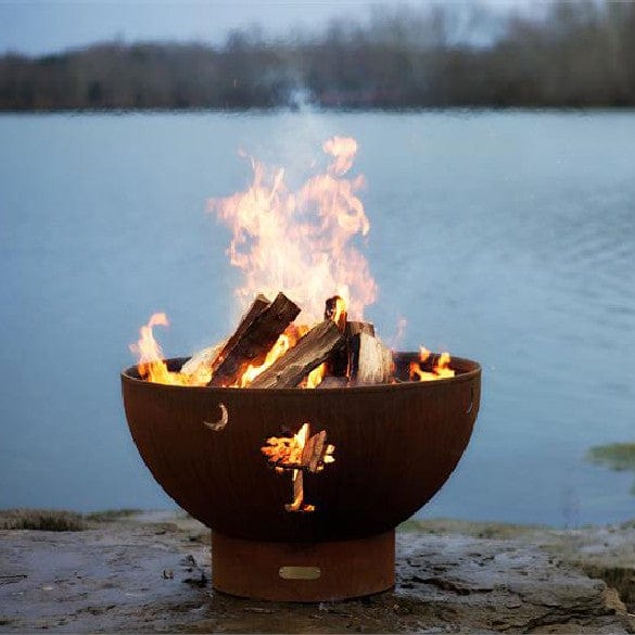 Fire Pit Art Tropical Moon Gas Fire with Penta 24'' Burner Match Lit