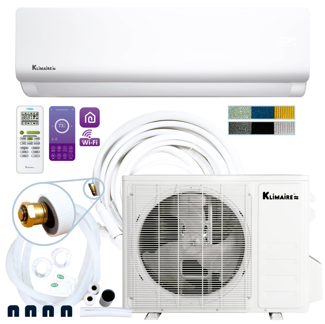 Klimaire DIY 18,000 BTU 19 SEER2 Ductless Mini Split Heat Pump Air Conditioner with 25 ft Pre-charged Installation Kit & Wi-Fi - 230V