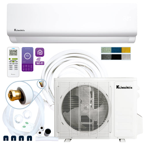 Klimaire DIY 12,000 BTU 20 SEER2 Ductless Mini Split Heat Pump Air Conditioner with 25 ft Pre-charged Installation Kit & Wi-Fi - 115V