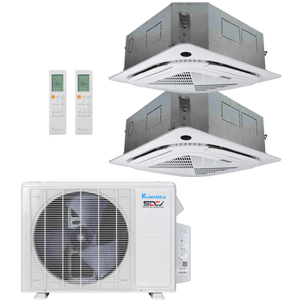 Klimaire 18,000 BTU 2-Zone Regular Heat Ceiling Cassette Mini Split Heat Pump | 23 SEER2 | 12k + 12k | R454B | KMIR