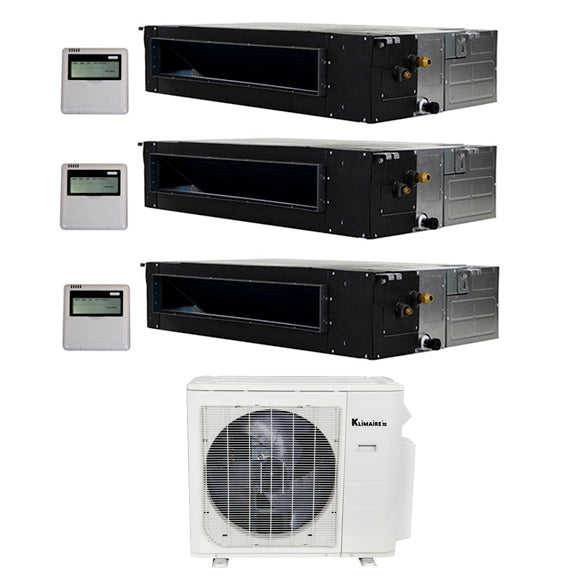 3-Zone Klimaire 21 SEER2 Multi Split Ducted Recessed Air Conditioner Heat Pump System 12+12+12