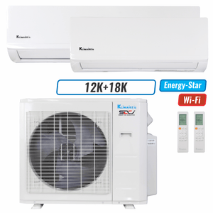 Klimaire 26,000 BTU 2-Zone Wall Mounted Mini Split Heat Pump | 23 SEER2 | 12k + 18k | R454B