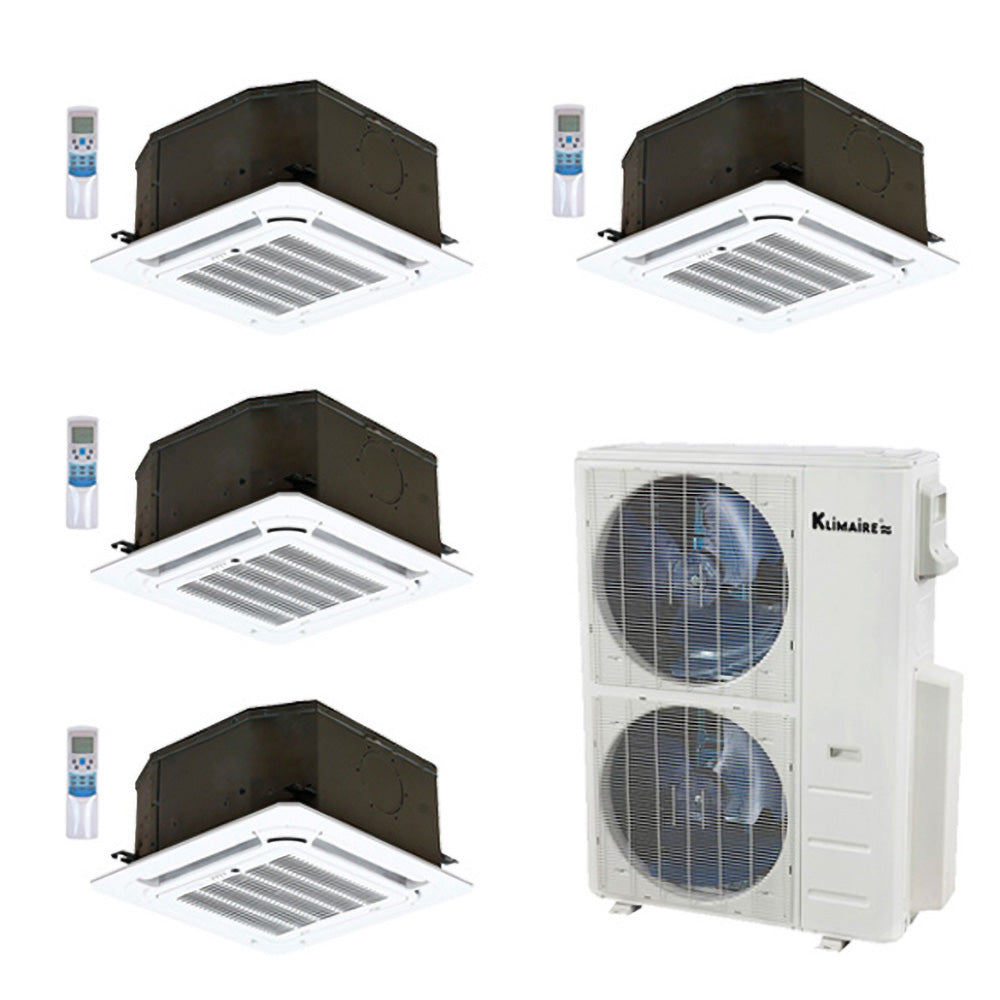 4-Zone Klimaire 23.9 SEER2 Multi Split Ceiling Cassette Air Conditioner Heat Pump System 12+12+18+18