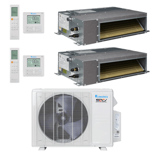 Klimaire 18,000 BTU 2-Zone Regular Heat Ceiling Ducted Mini Split Heat Pump | 20 SEER2 | 12k + 12k | R454B | KMIR