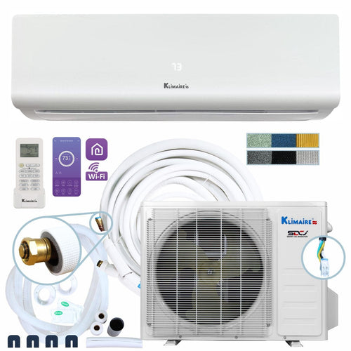 Klimaire DIY 18,000 BTU 19 SEER2 Ductless Mini Split Heat Pump Air Conditioner with 25 ft Pre-charged Installation Kit & Wi-Fi - 230V