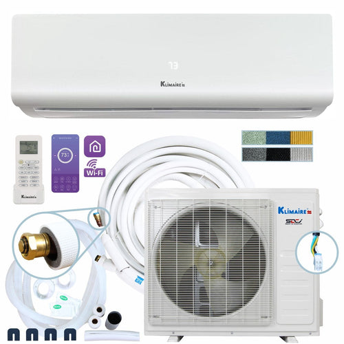 Klimaire DIY 36,000 BTU 19 SEER2 Ductless Mini Split Heat Pump Air Conditioner with 25 ft Pre-charged Installation Kit & Wi-Fi - 230V