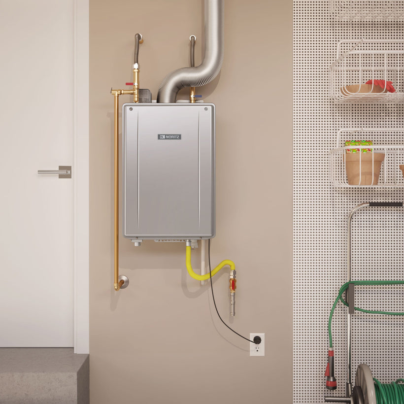 Noritz EZ98DV-NG 50 Gallon Residential Condensing Water Heater Max 180,000 BTU 9.8 GPM 120V with Isolation Valve Kit