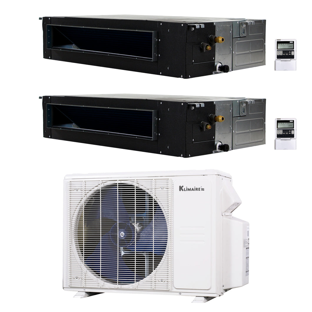 2-Zone Klimaire 20 SEER2 Multi Split Ducted Air Conditioner Heat Pump System 12+12