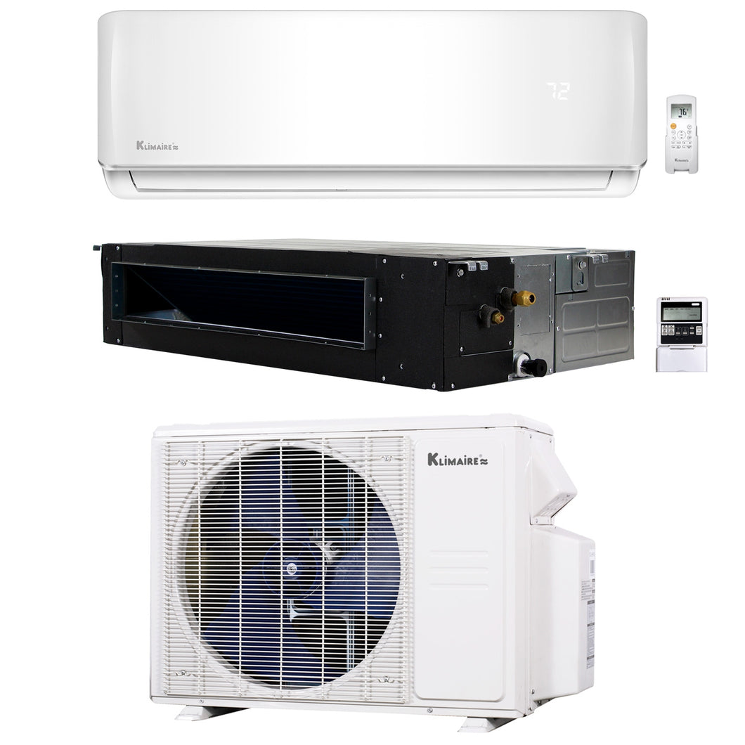 2-Zone Klimaire 20 SEER2 Multi Split Wall Mount Ducted Air Conditioner Heat Pump System 9+12