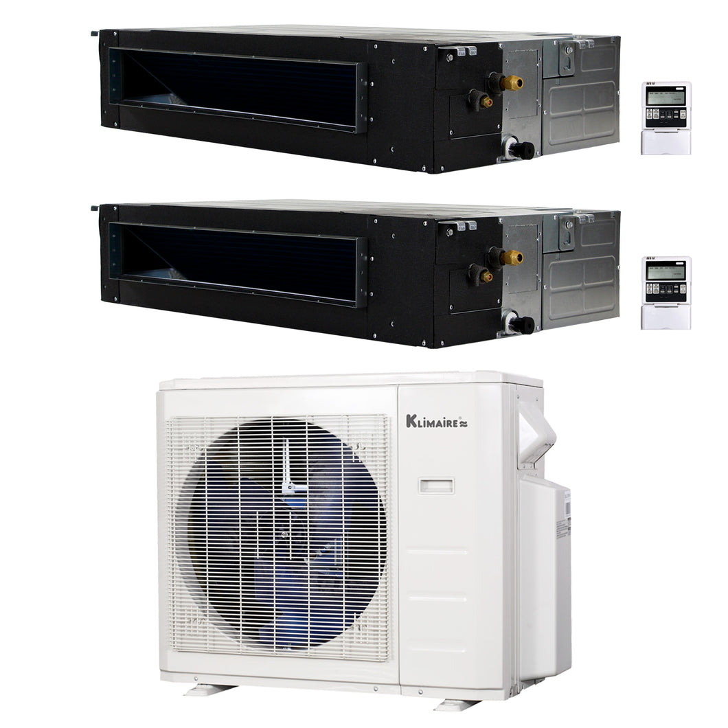 2-Zone Klimaire 22.2 SEER2 Multi Split Ducted Air Conditioner Heat Pump System 12+18