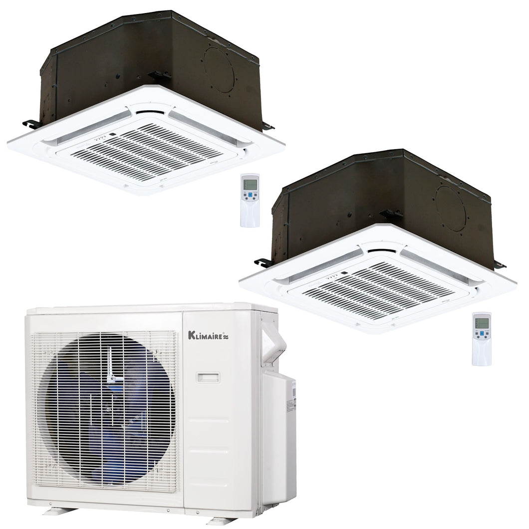 2-Zone Klimaire 23.5 SEER2 Multi Split Ceiling Cassette Air Conditioner Heat Pump System 12+18