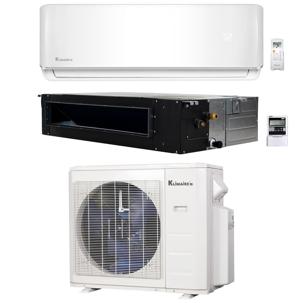 2-Zone Klimaire 22.5 SEER2 Multi Split Wall Mount Ducted Air Conditioner Heat Pump System 12+18