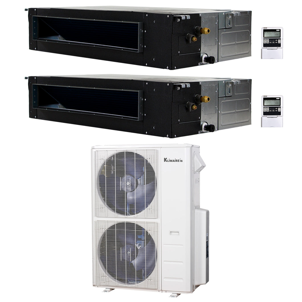 2-Zone Klimaire 20.5 SEER2 Multi Split Ducted Air Conditioner Heat Pump System 12+24