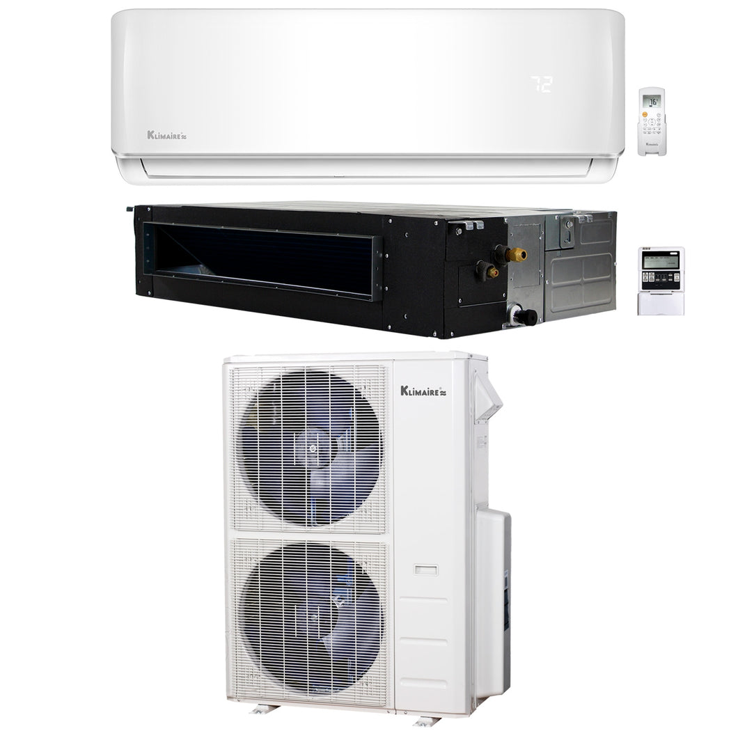 2-Zone Klimaire 20.8 SEER2 Multi Split Ducted Wall Mount Air Conditioner Heat Pump System 18+24