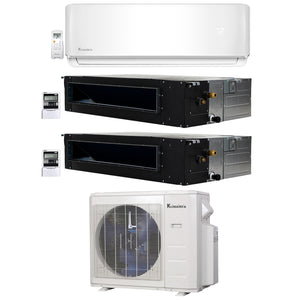 3-Zone Klimaire 22.25 SEER2 Multi Split Ducted Recessed Wall Mount Air Conditioner Heat Pump System 9+12+12 1