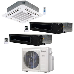 3-Zone Klimaire 21.9 SEER2 Multi Split Ceiling Cassette Ducted Recessed Air Conditoner Heat Pump System 12+12+24 1