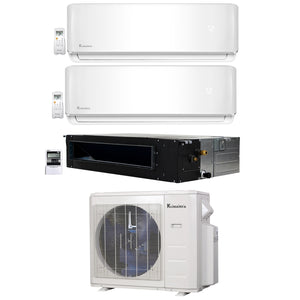 3-Zone Klimaire 21.9 SEER2 Multi Split Ducted Recessed Wall Mount Air Conditioner Heat Pump System 12+12+12 1