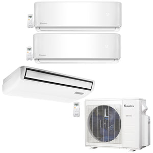 3-Zone Klimaire 23.9 SEER2 Multi Split Wall Mount Floor-ceiling Air Conditioner Heat Pump System 12+12+24 1