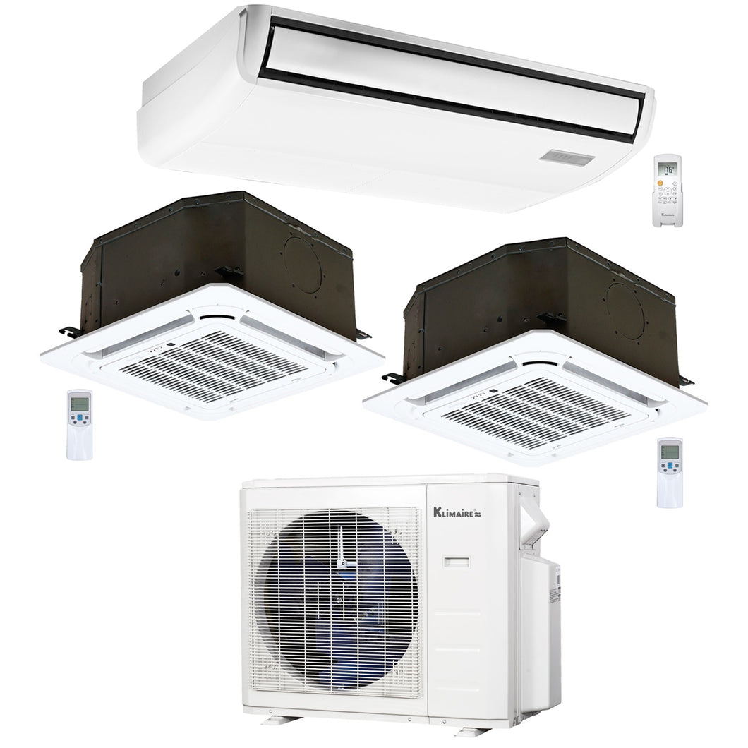 3-Zone Klimaire 23.9 SEER2 Mylti Split Ceiling Cassette Floor-ceiling Air Conditioner Heat Pump System 12+12+24