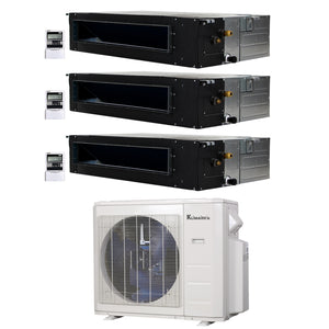 3-Zone Klimaire 20 SEER2 Multi Split Ducted Recessed Air Conditoner Heat Pump System 12+12+24 1