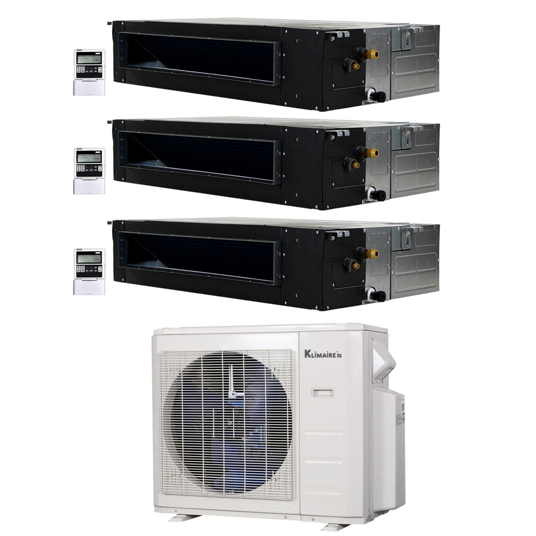 3-Zone Klimaire 20 SEER2 Multi Split Ducted Recessed Air Conditoner Heat Pump System 12+12+24