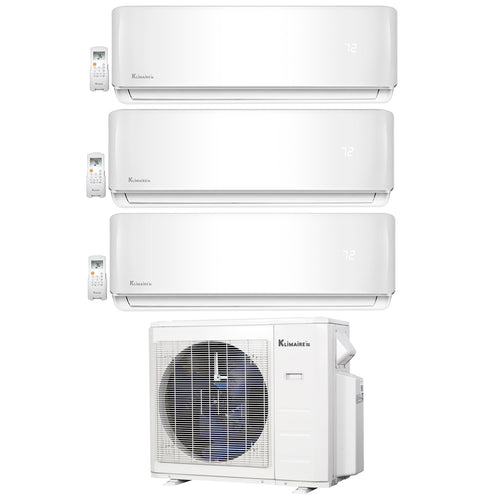 3-Zone Klimaire 23.5 SEER2 Multi Split Wall Mount Air Conditioner Heat Pump System 9+9+9