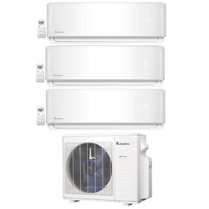 3-Zone Klimaire 23.9 SEER2 Multi Split Wall Mount Air Conditioner Heat Pump System 9+9+18 1